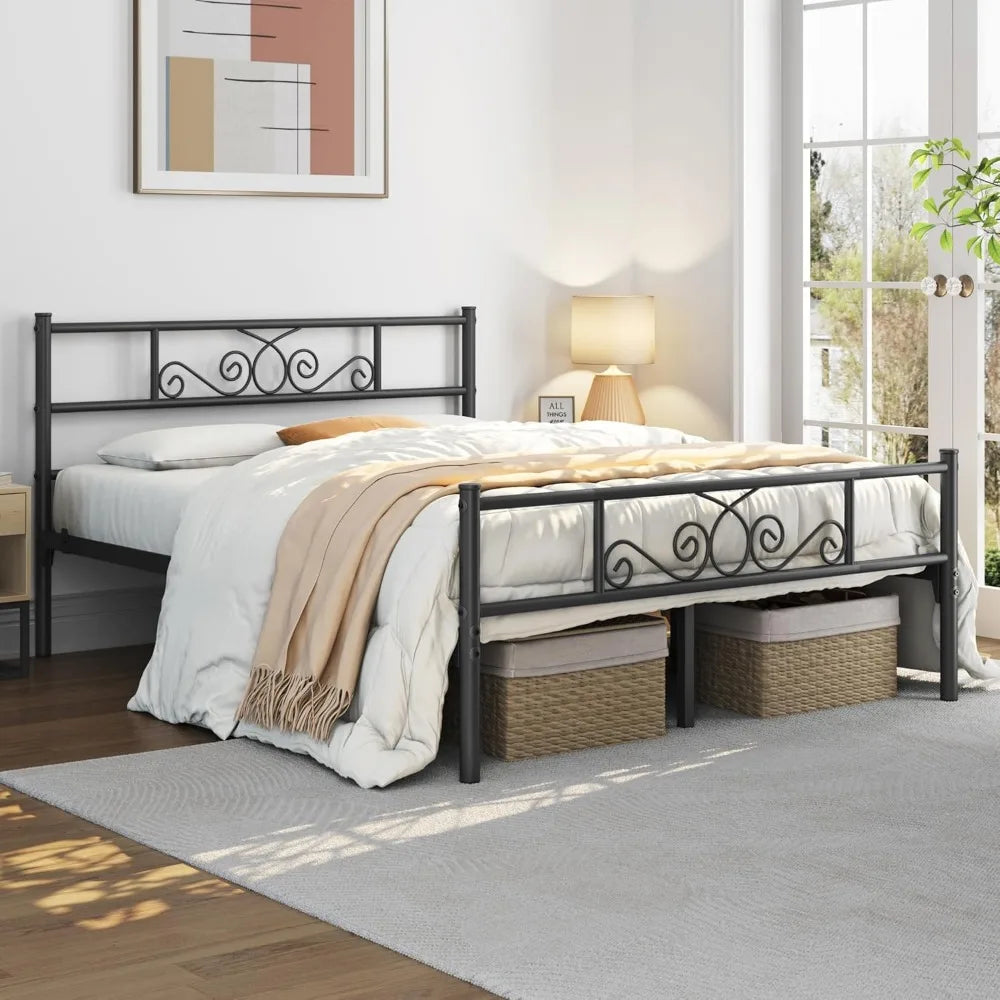 Queen Bed Frame with Metal Platform Bed with Headboard Footboard for Bedroom