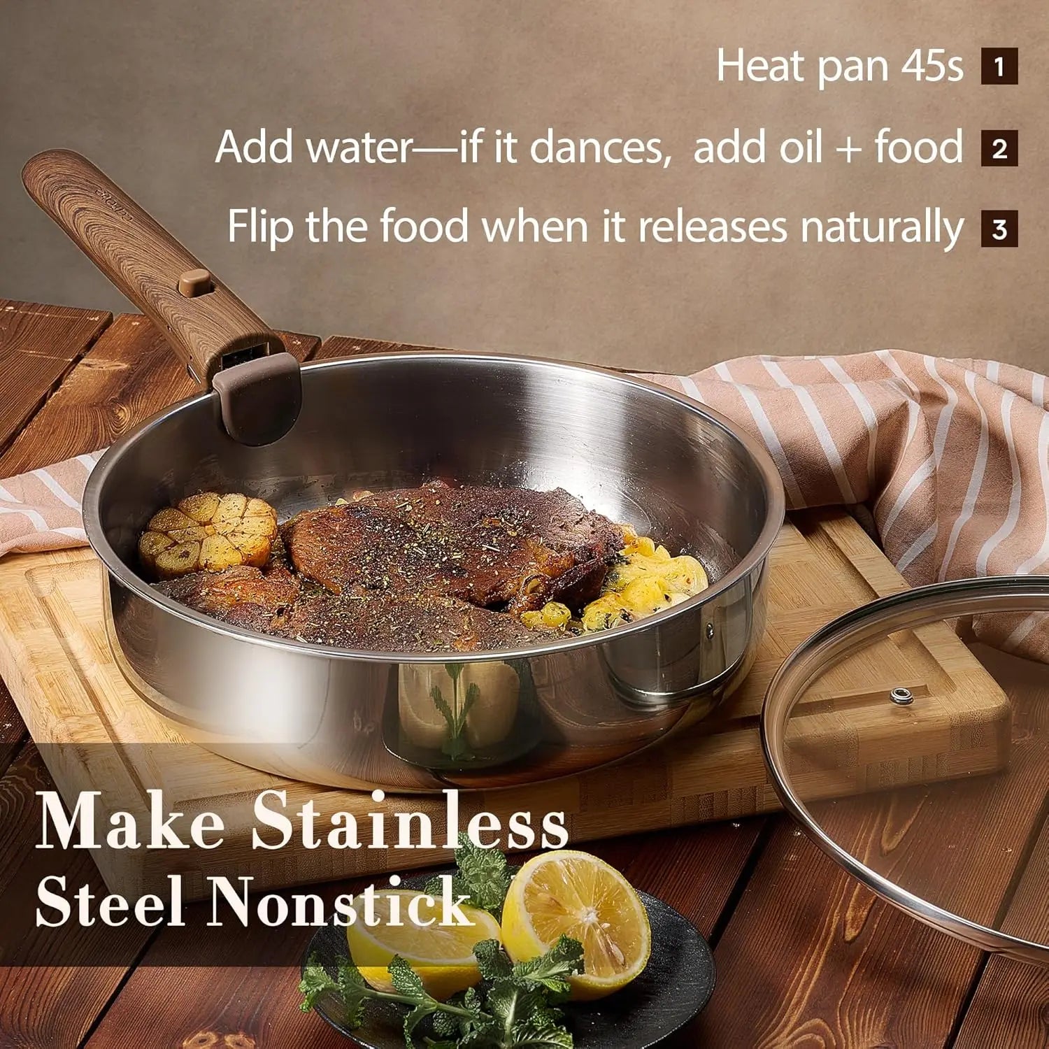 19pcs Stainless Steel Cookware Set with Detachable Handle