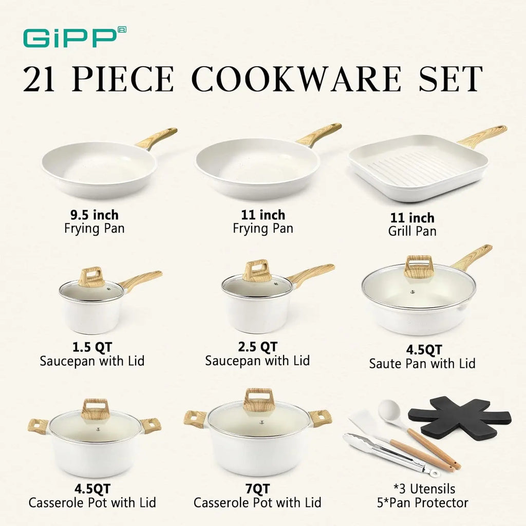 21Pc Non Stick Pots and Pans Set, Granite Cookware Set