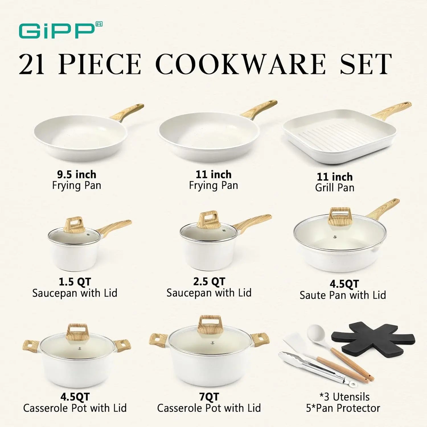 21Pc Non Stick Pots and Pans Set, Granite Cookware Set