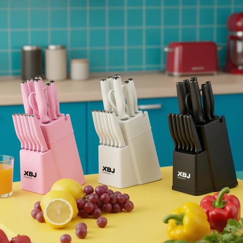 15 Pcs Stainless Steel Kitchen Knife Set with Block & Cutting Board