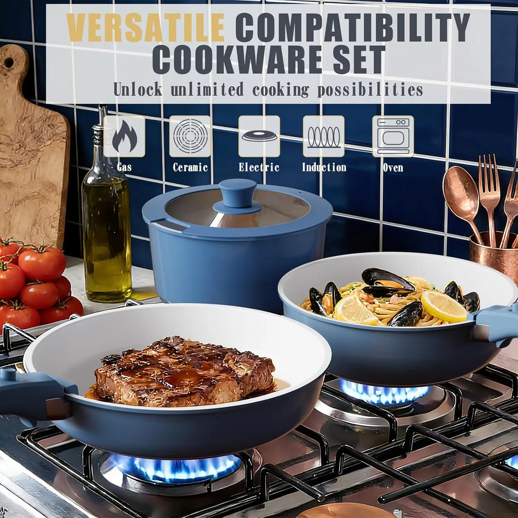 Non Stick Pots and Pans Set, 21 Pcs Ceramic Cookware with Detachable Handles