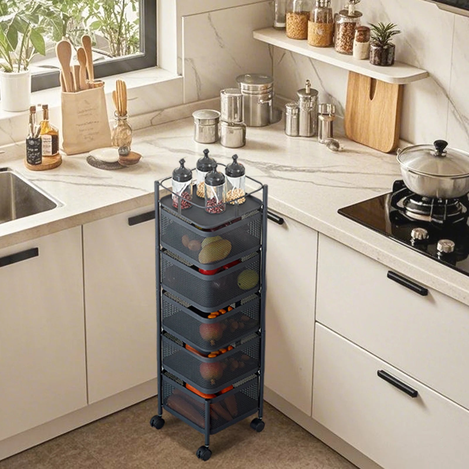 Five Layers 360 Degree Rotatable Trolley Storage Rack