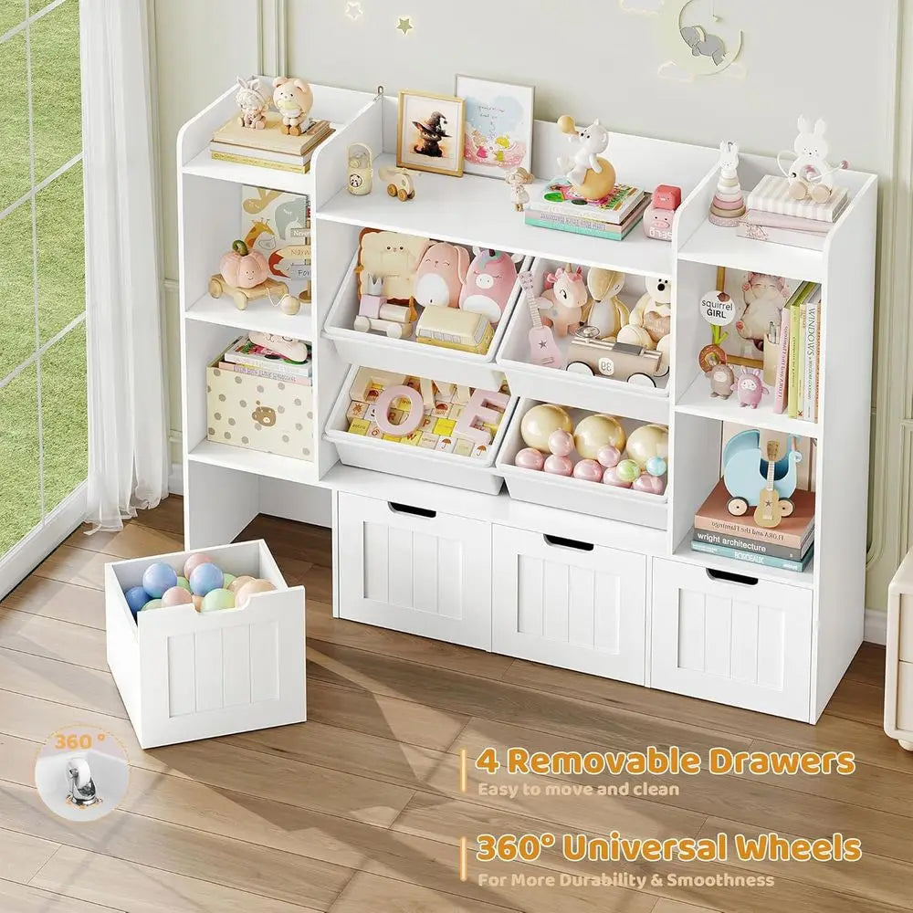 4-Tier Rolling Toy Storage Unit with 4 Bins