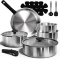 15pcs Stainless Steel Cookware Set Detachable Handle