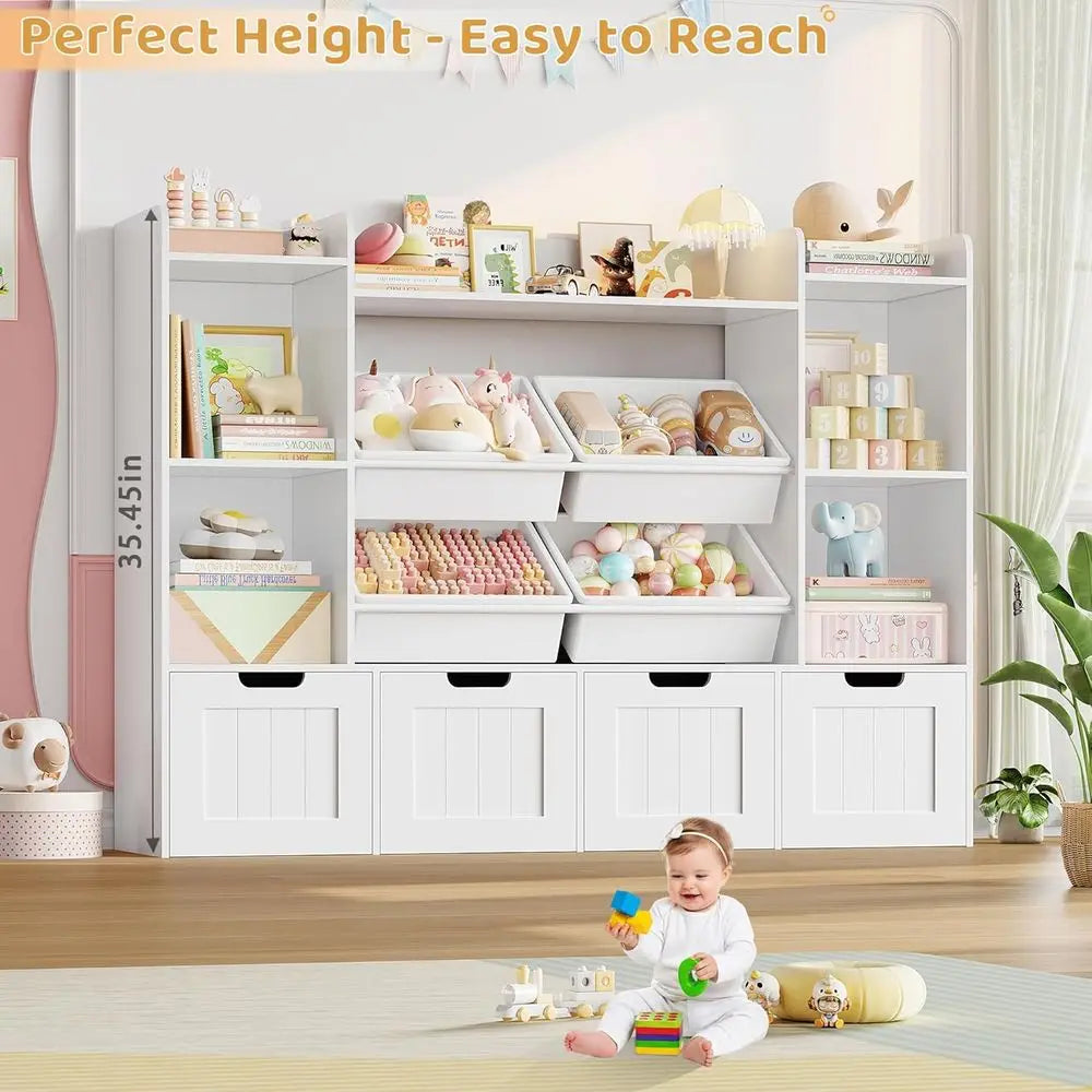 4-Tier Rolling Toy Storage Unit with 4 Bins