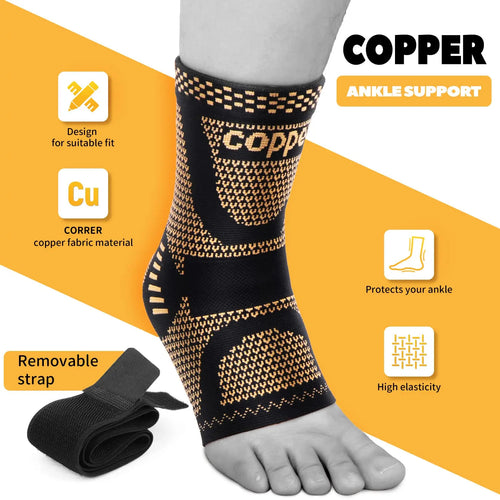 1Pc Ankle Brace for Women and Men, Ankle Compression Sleeve Support Copper Infused Ankle Brace, Support Heel Brace for Football