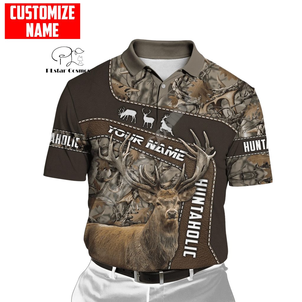 Custom Name Deer Hunting Camo Casual Collar Polo Shirts Short Sleeves