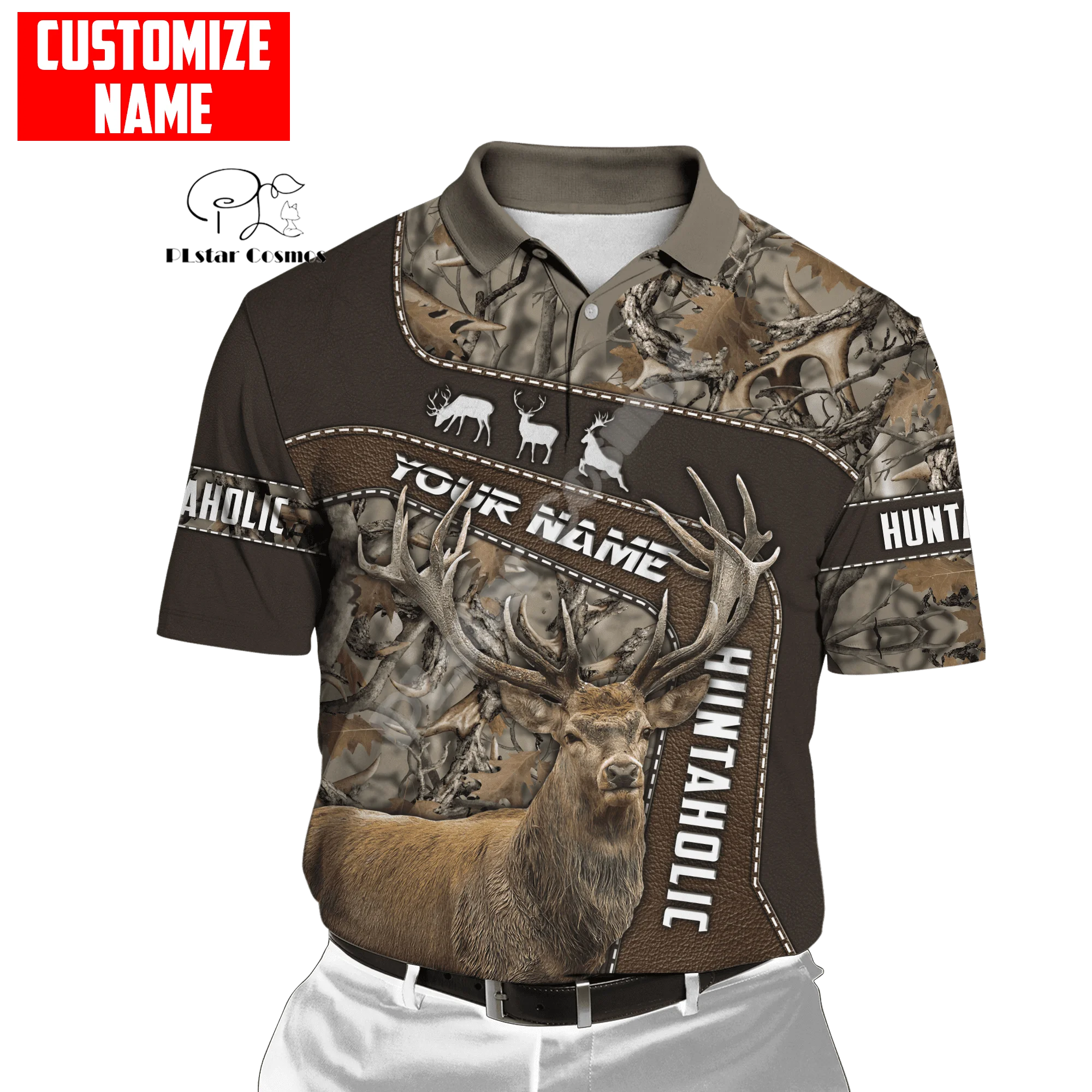 Custom Name Deer Hunting Camo Casual Collar Polo Shirts Short Sleeves