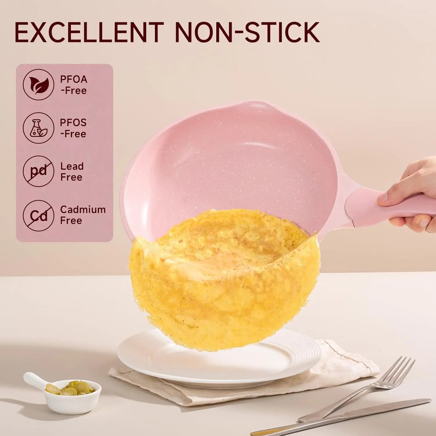 23pc Nonstick Pink Pots and Pans Set, PFAS-Free Healthy Kitchen Cookware, Induction Safe Frying Pans Saucepans Griddle Crepe Pan