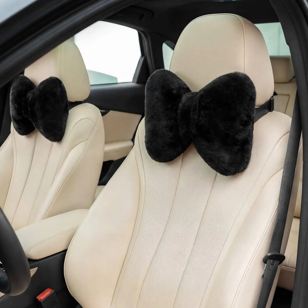 2 Pcs Car Neck Pillow Soft Plush Bow Headrest Support Comfortable