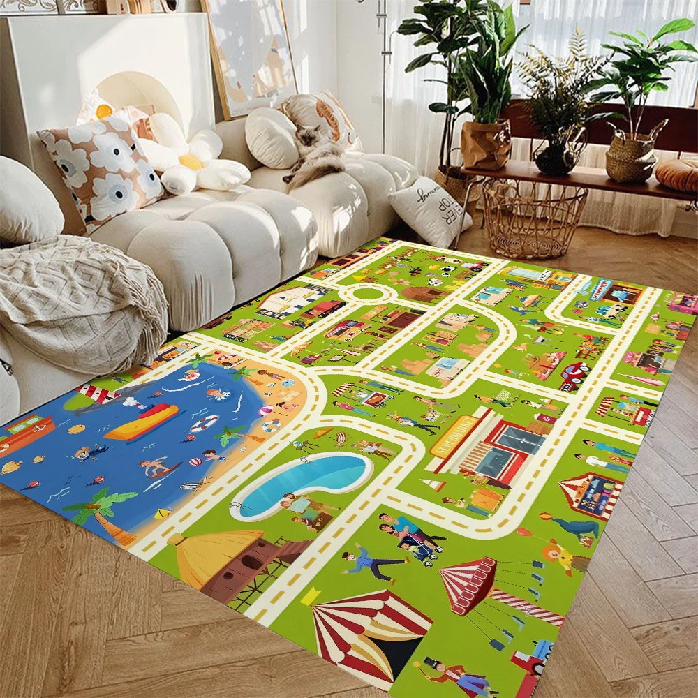 Car Play Mat for Boys and Girls Highway City Traffic Themed