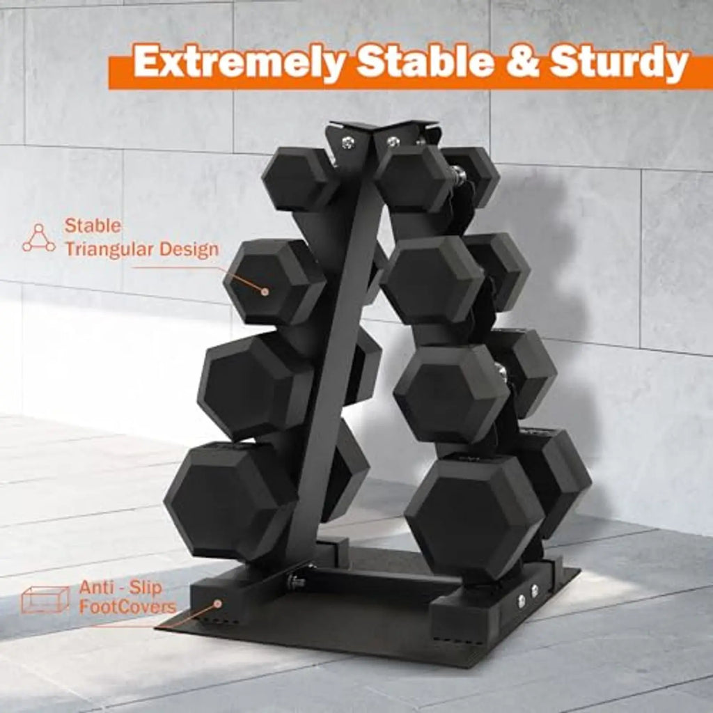 Rubber Coated Anti-Slip Grip Dumbbell Set with Storage Rack