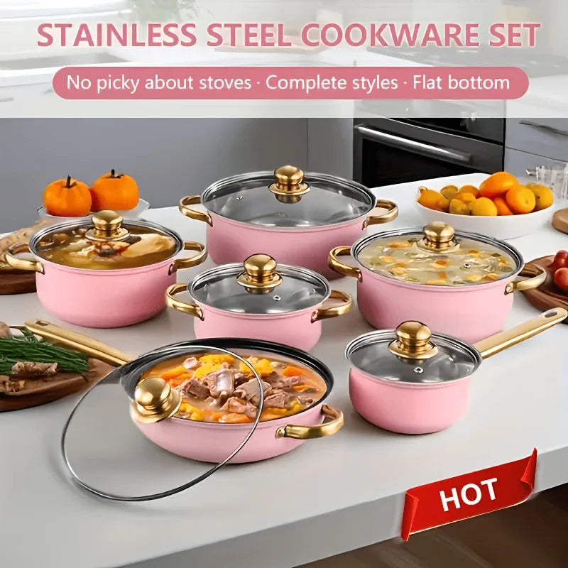 14pcs Heavy-Duty Stainless Steel Non-Stick Cookware Set