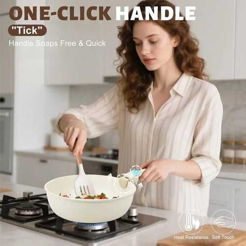 10 pcs Pots and Pan Set Non Stick with Detachable Handle, Ceramic Cookware Set