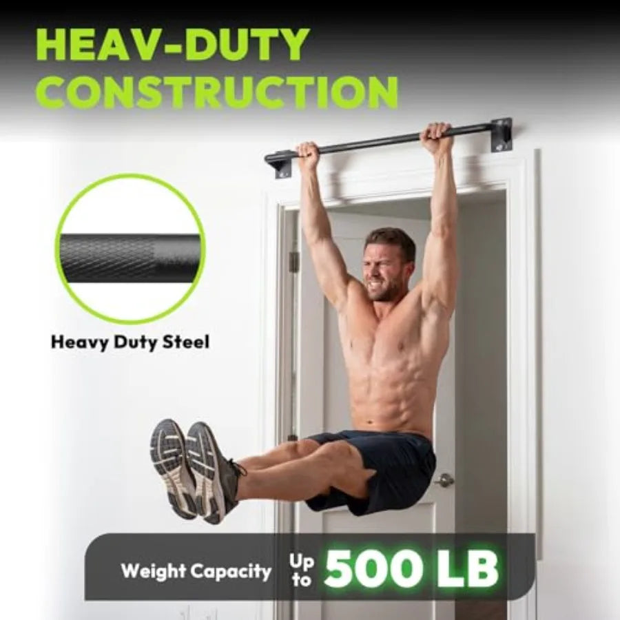 Doorway and wall-mounted pull-up bar for home gym