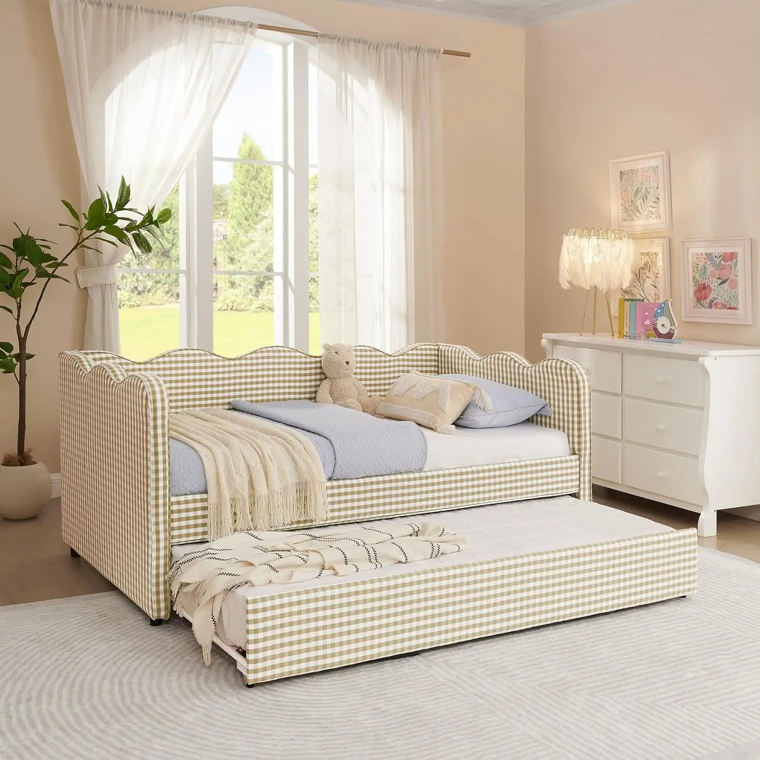 Twin Upholstered Daybed Extendable Linen Sofa Bed