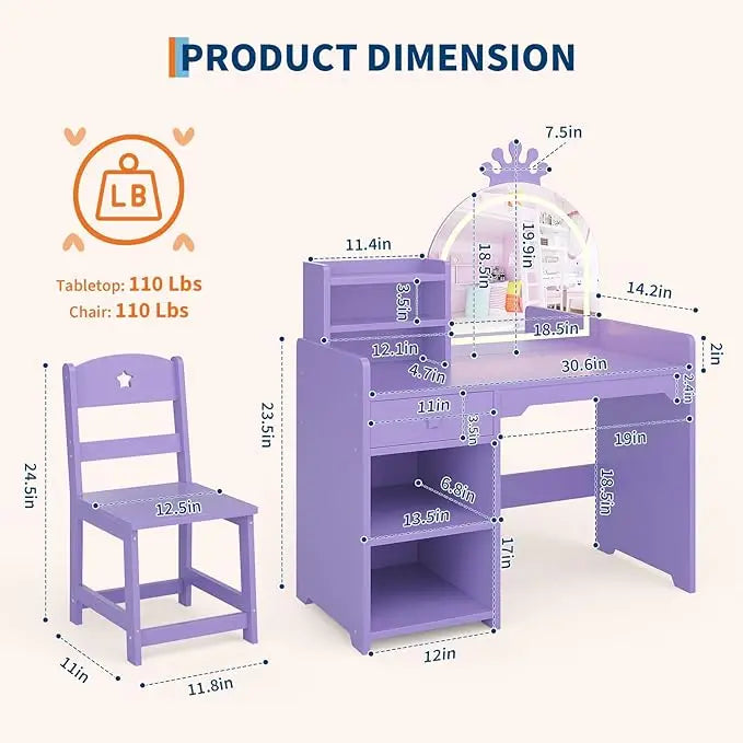 Kids Makeup Vanity Desk & Chair Set