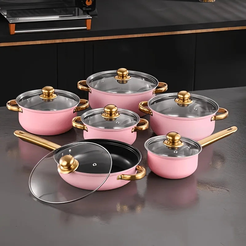 14pcs Heavy-Duty Stainless Steel Non-Stick Cookware Set