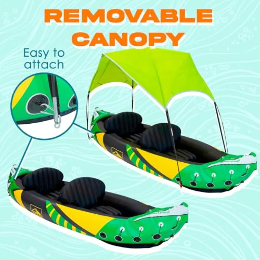 Inflatable Kayak 2 Person with Detachable Sun Canopy Heavy-Duty