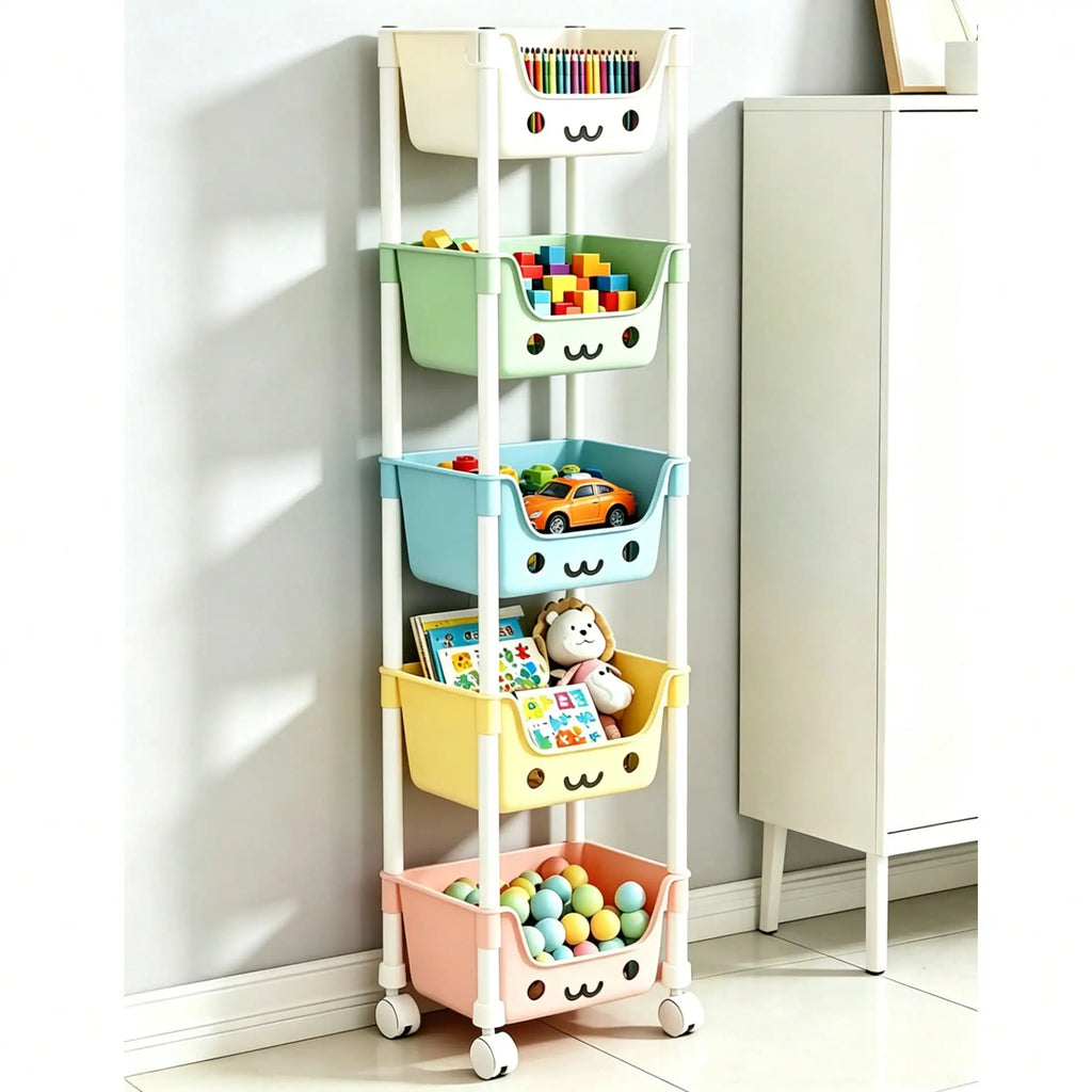 Multi-Layer Rolling Storage Cart, Kids Toy Organizer With Wheels
