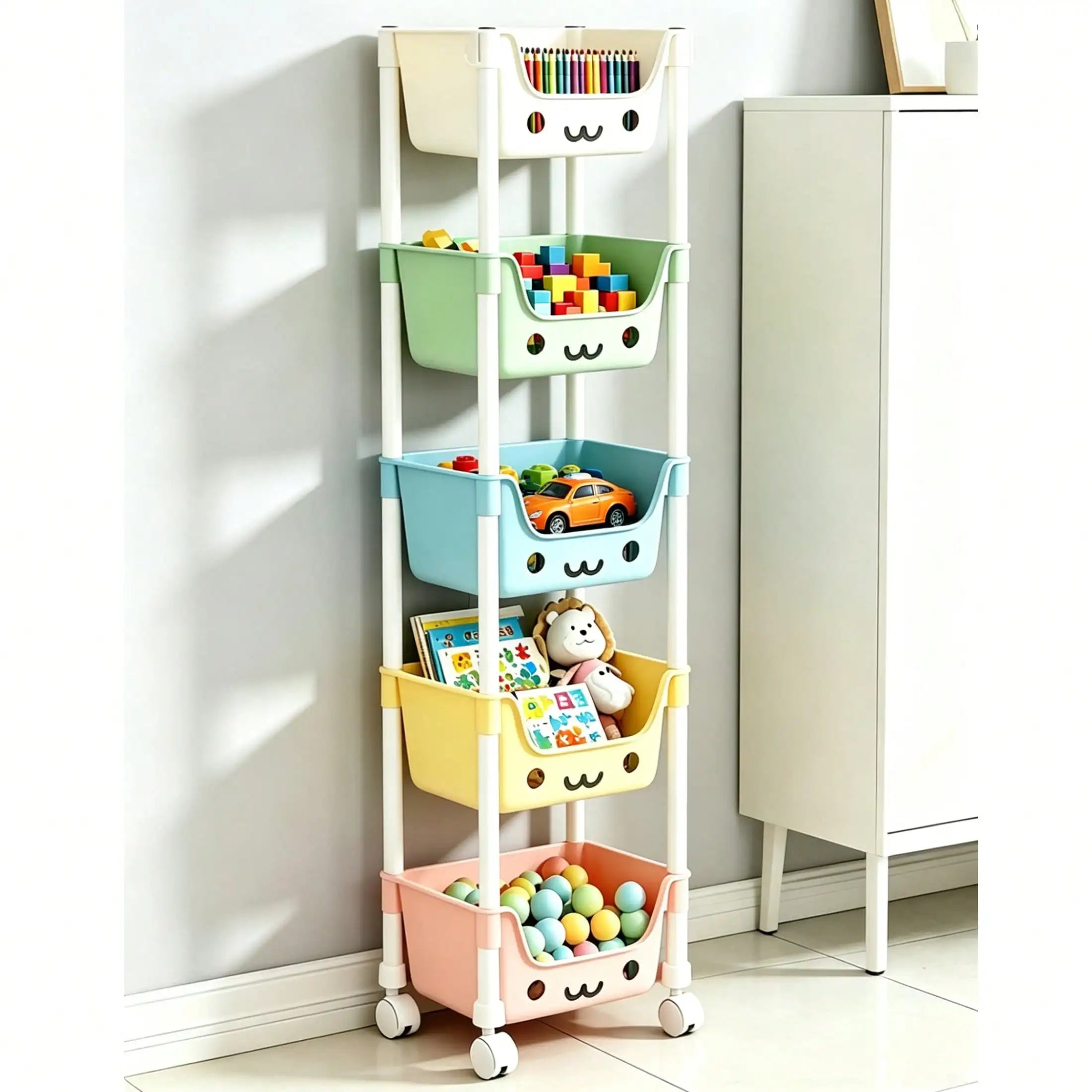 Multi-Layer Rolling Storage Cart, Kids Toy Organizer With Wheels