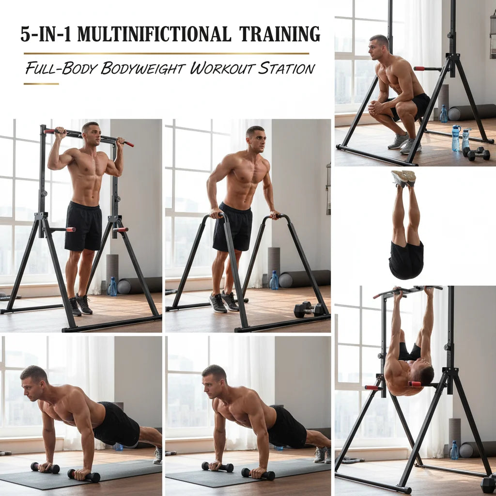 Triangular Pull Up Bar Station 200kg, Height Adjustable 5.74-7.55ft Foldable Power Tower for Home Gym