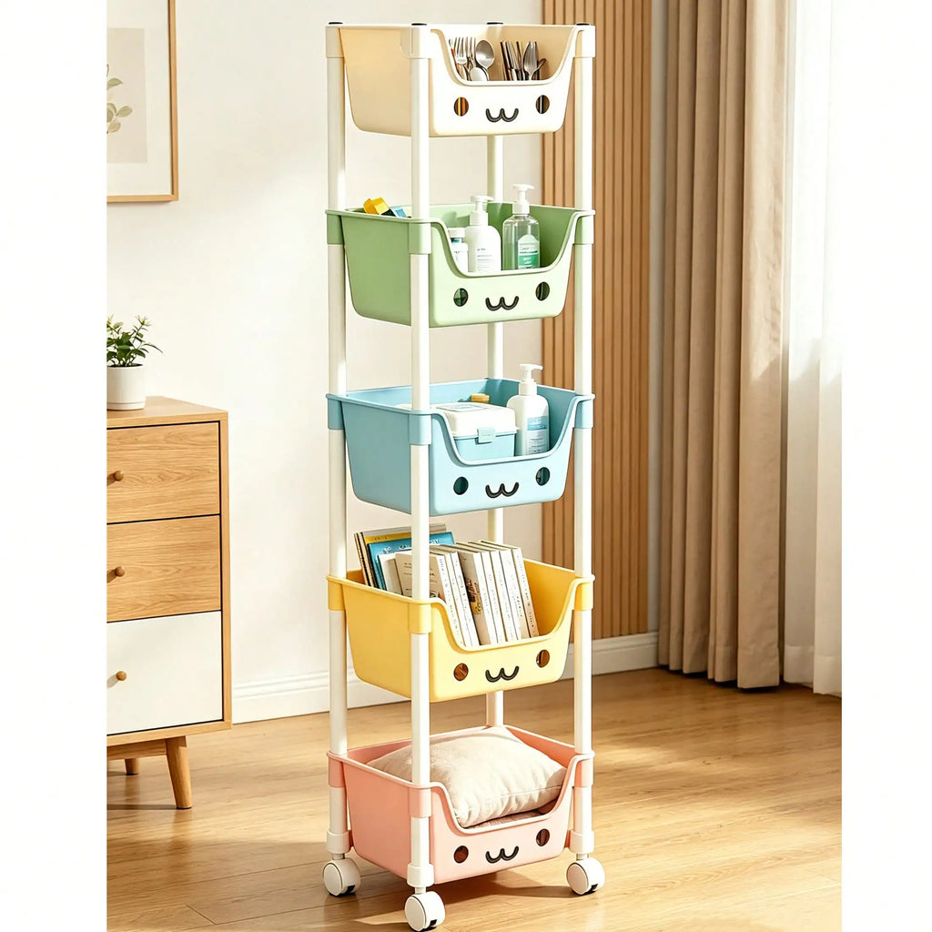 Multi-Layer Rolling Storage Cart, Kids Toy Organizer With Wheels