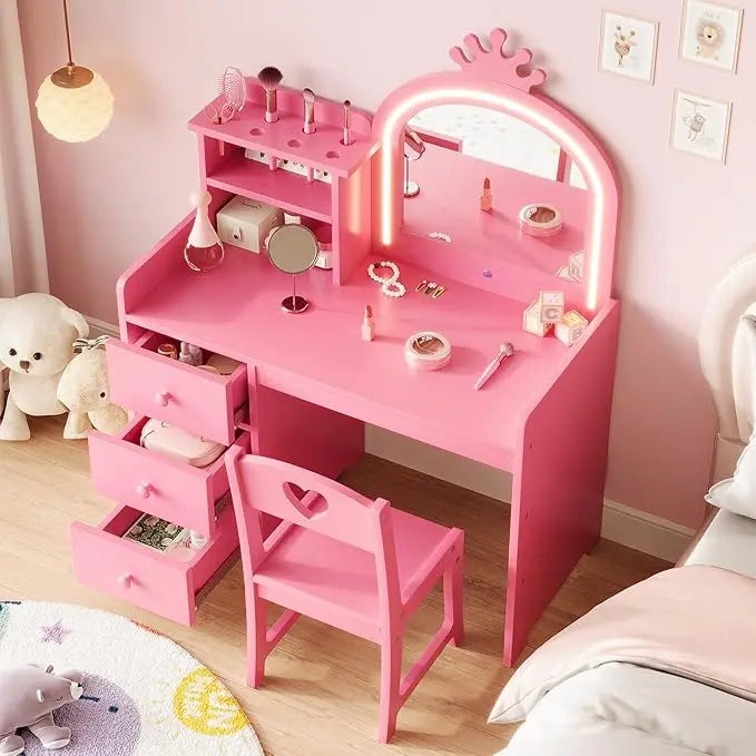 Kids Makeup Vanity Desk & Chair Set
