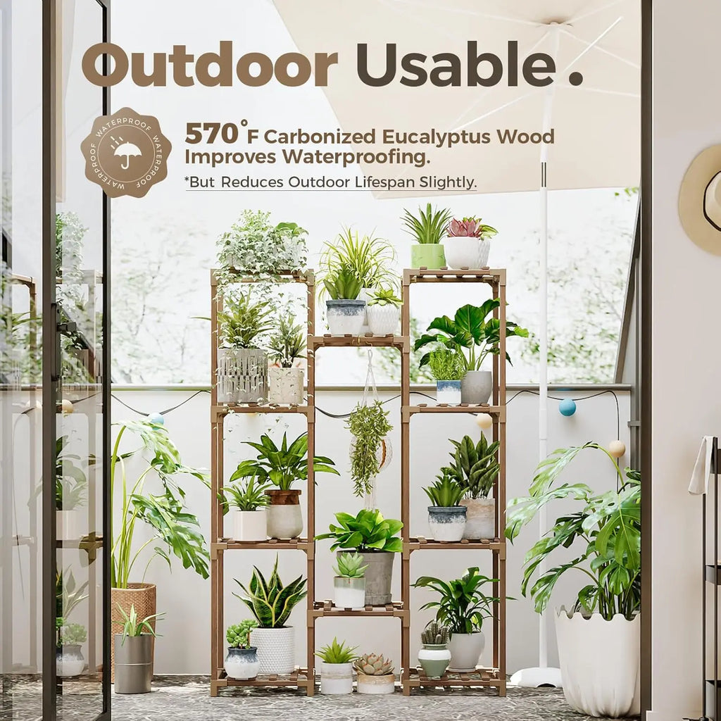 Large Wooden Plant Stand with 10 Shelves for Indoor Outdoor Decor