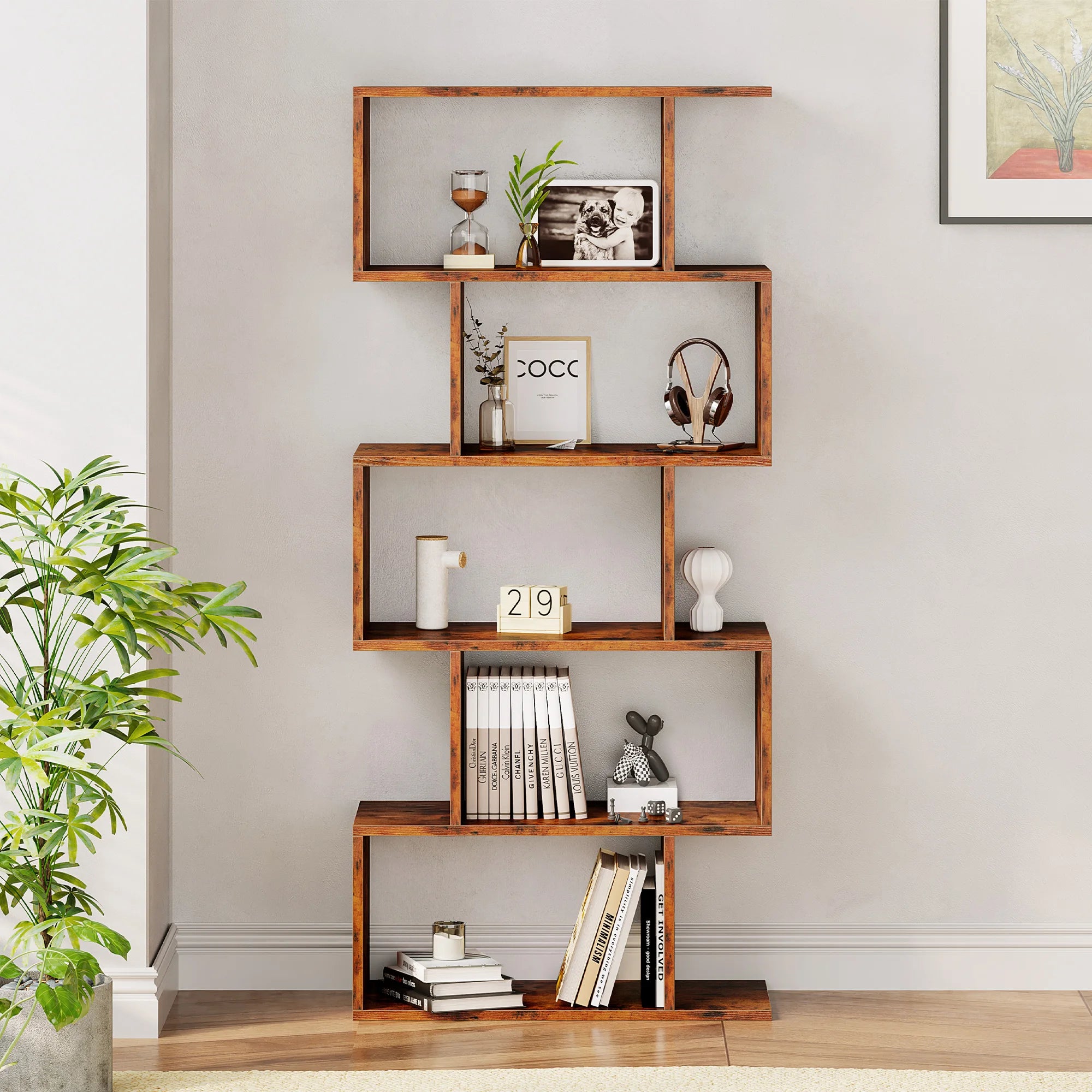 5 Tier S-Shaped Geometric Bookcase