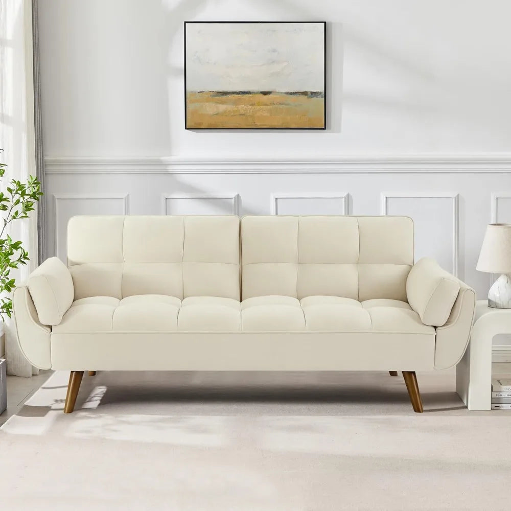 Convertible Sofa Bed Twin Size Linen Futon Couch with Adjustable Backrest