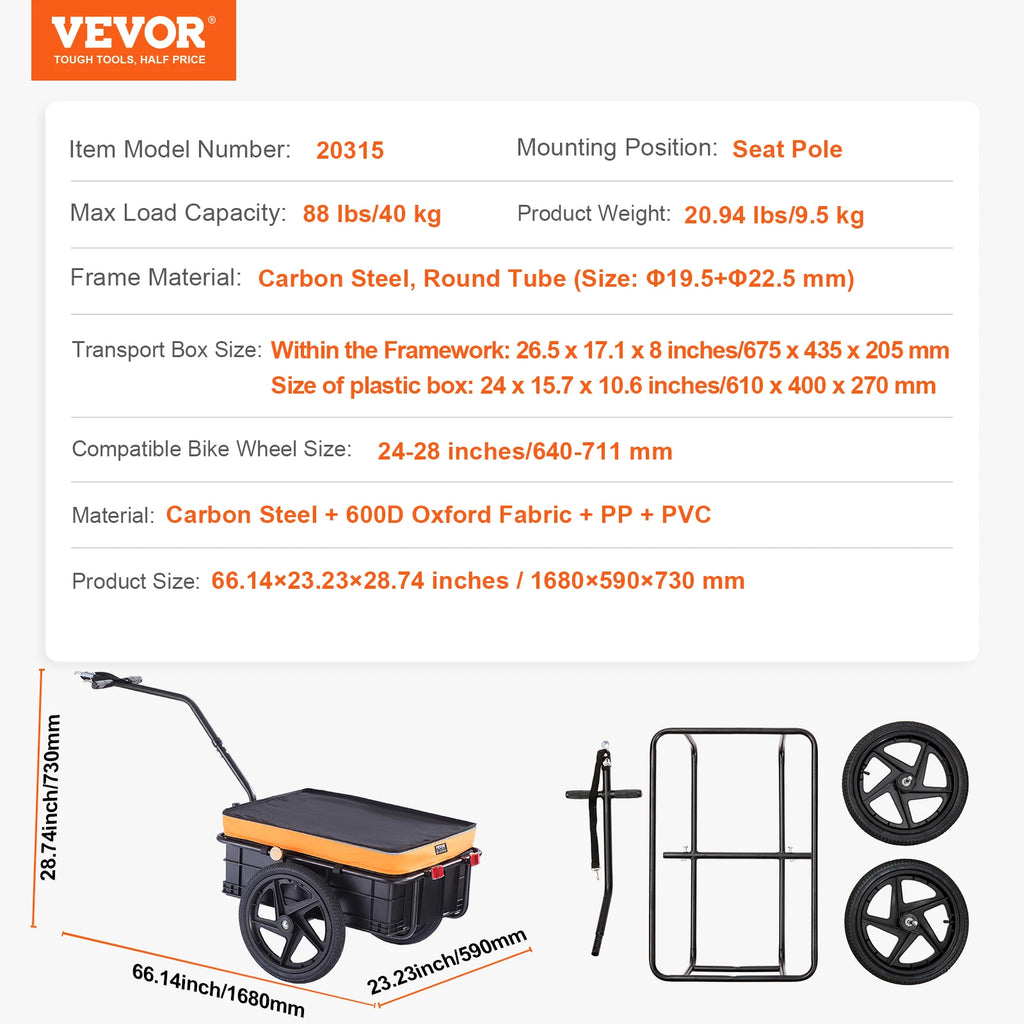 88Lbs Foldable Trailer Bicycle Wagon Cart