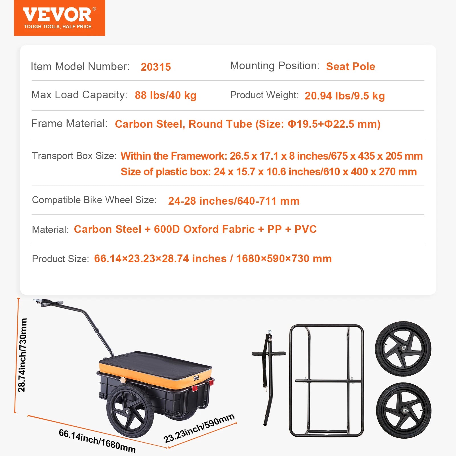 88Lbs Foldable Trailer Bicycle Wagon Cart