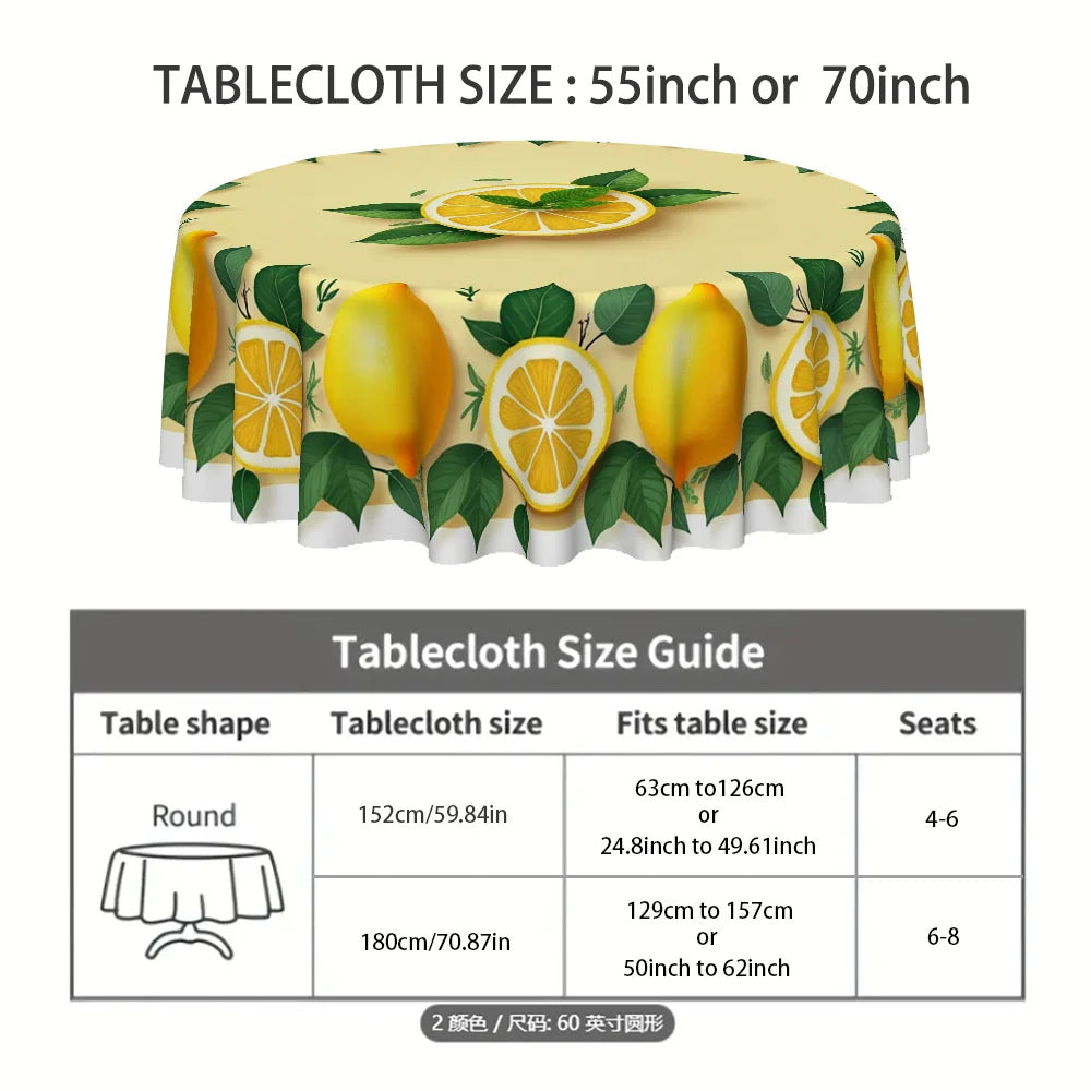 Lemons Theme Orange Green Leaves Tablecloth