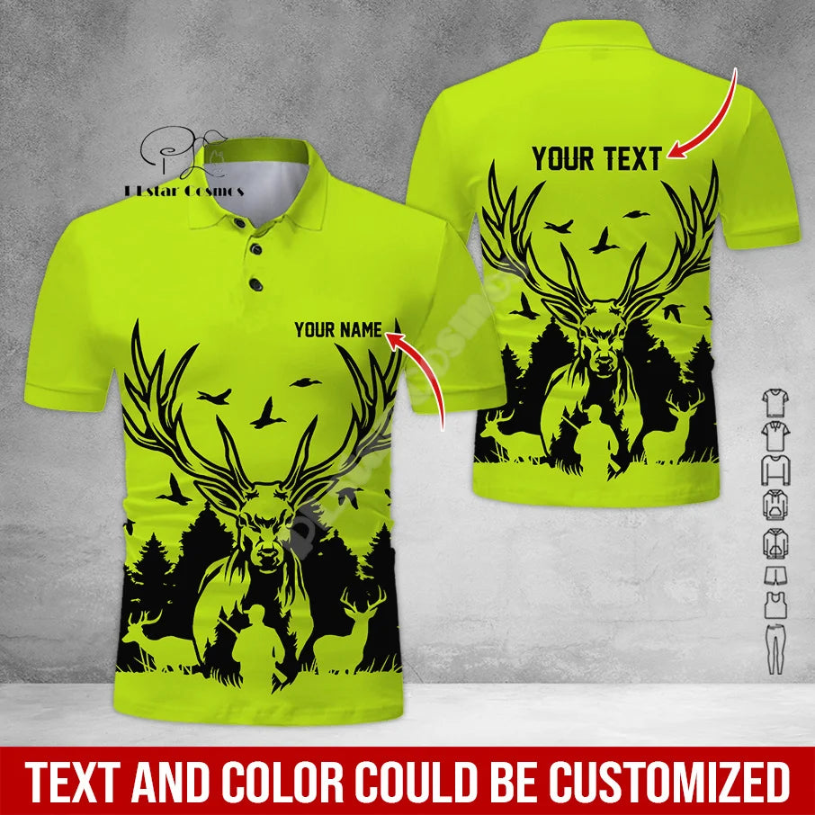 Custom Name Deer Hunting Camo Casual Collar Polo Shirts Short Sleeves