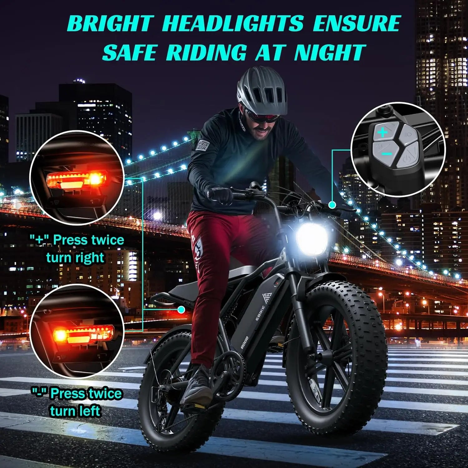e-bike, 20" fat tires, 60-100mile range