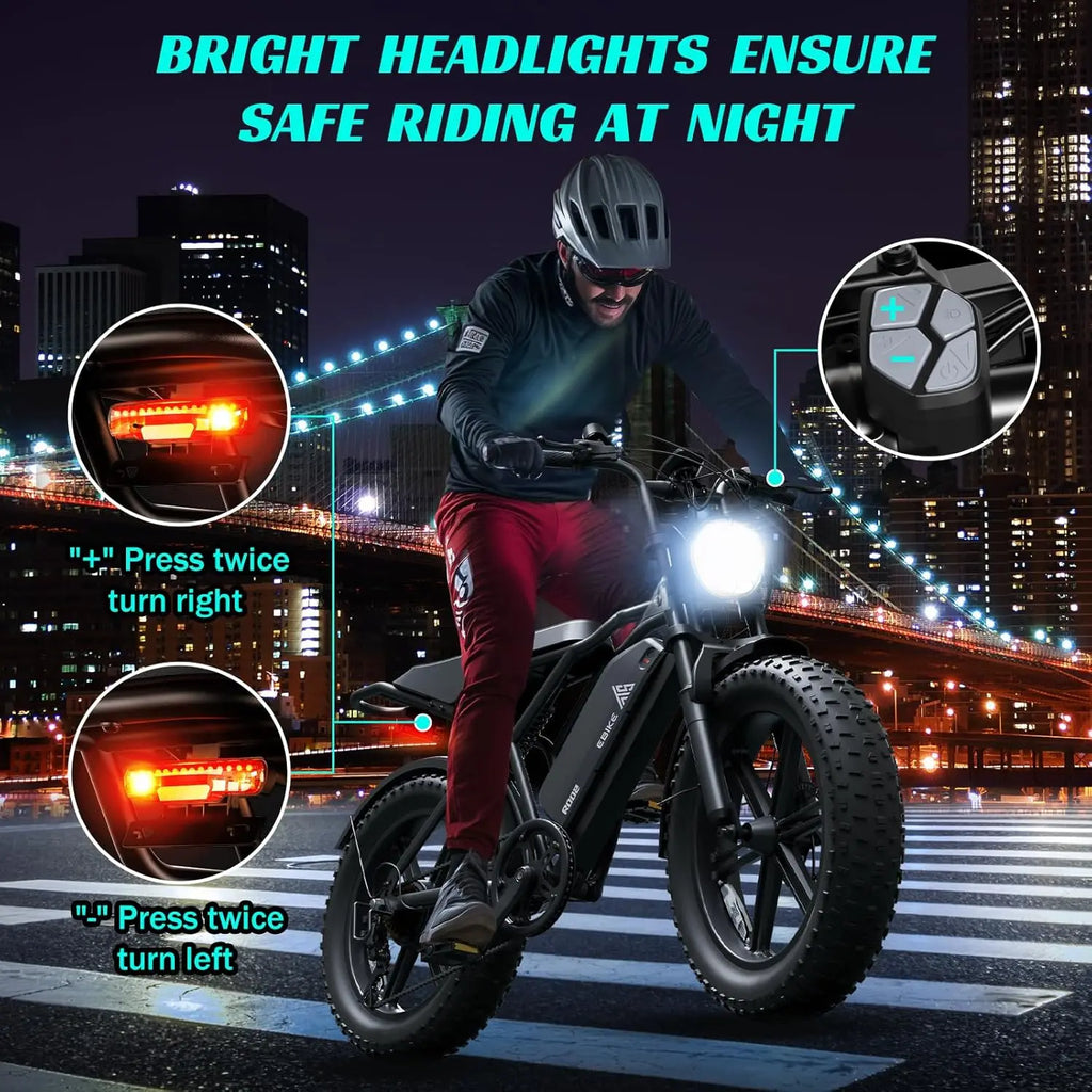 TST R002S 1500W e-bike, 20" fat tires, 60-100mile range, 28MPH, 48V 15Ah battery, for all terrains.