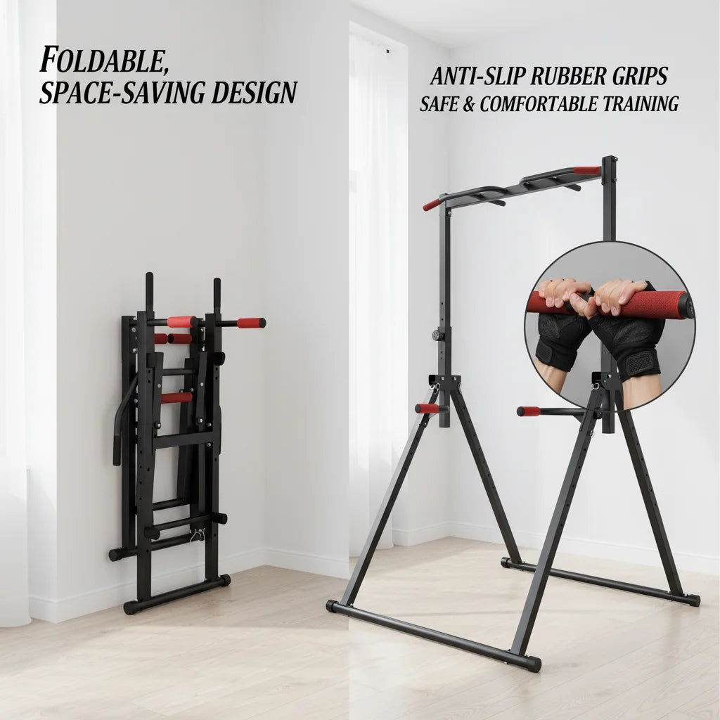 Triangular Pull Up Bar Station 200kg, Height Adjustable 5.74-7.55ft Foldable Power Tower for Home Gym