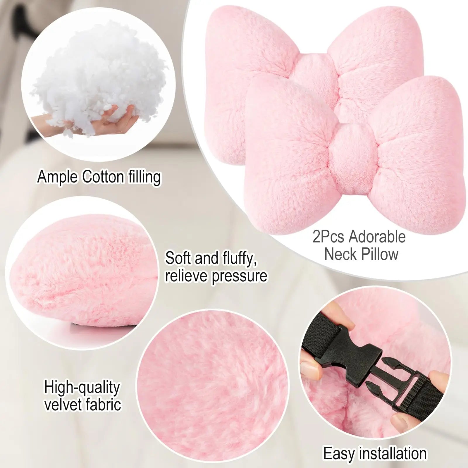 2 Pcs Car Neck Pillow Soft Plush Bow Headrest Support Comfortable