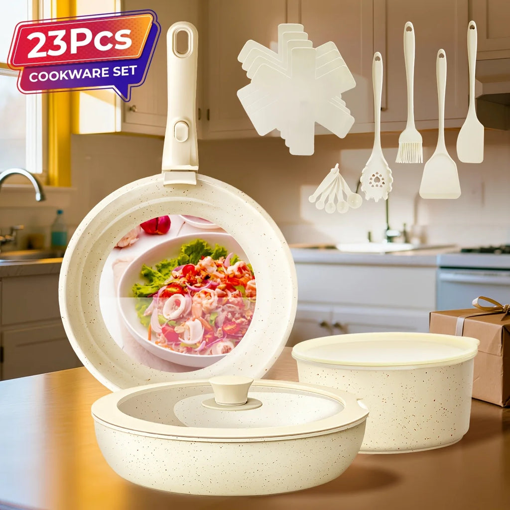 23Pcs/27pcs Nonstick Cookware Set, Pots, Non Toxic Cookware Sets Induction, Pots And Pans with Removable Handles, Cooking Set, O