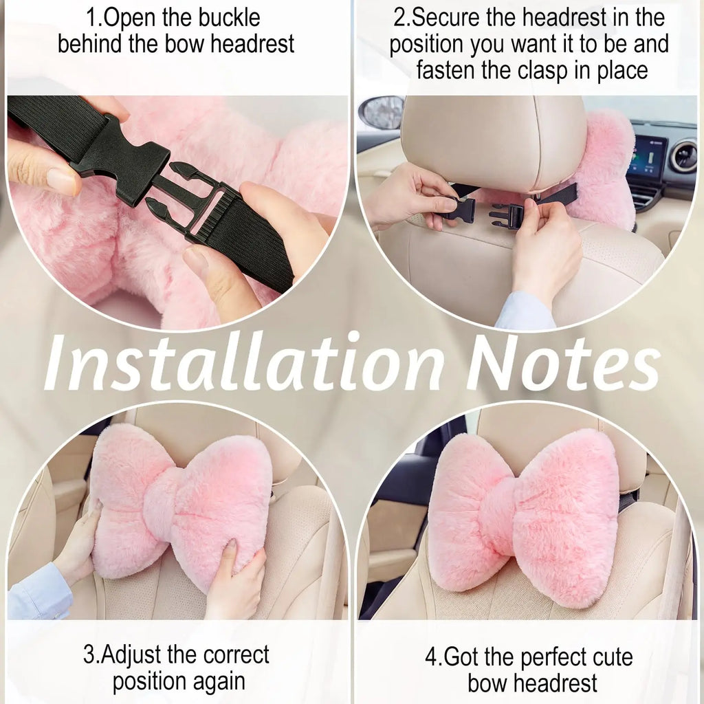 2 Pcs Car Neck Pillow Soft Plush Bow Headrest Support Comfortable