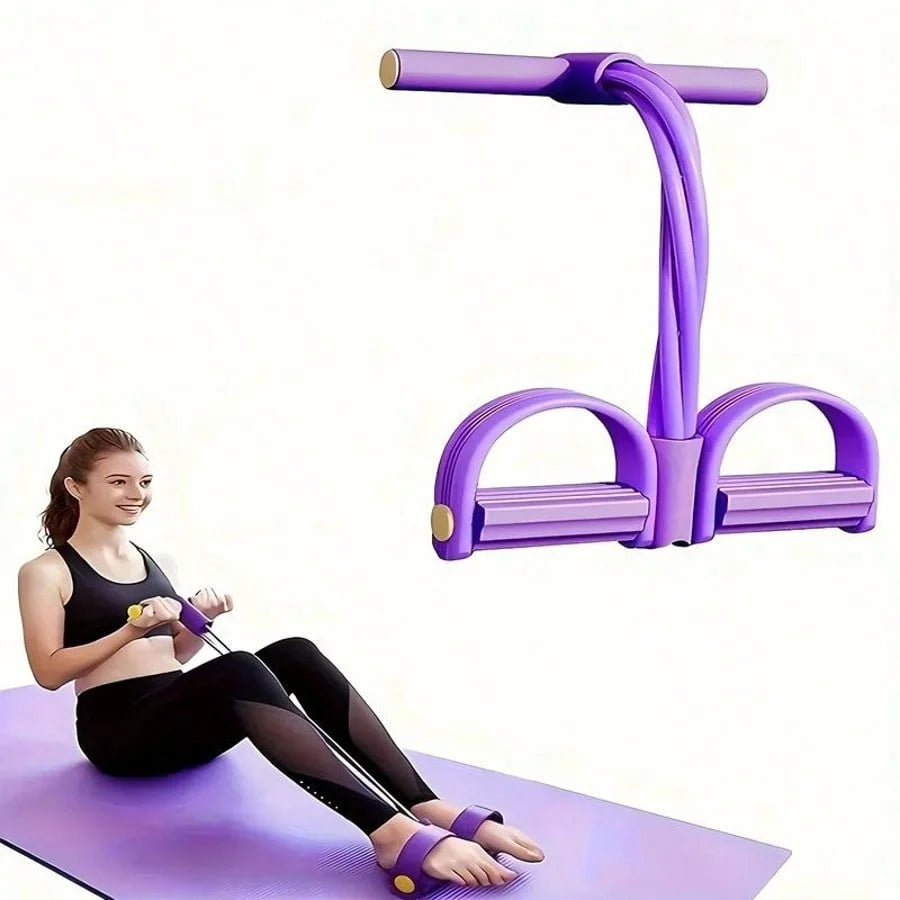 Abdominal Foot Pedal Puller Sit-Up Assist Device with 4 Tubes for Home Use, Portable Pilates and Yoga Training Equipment