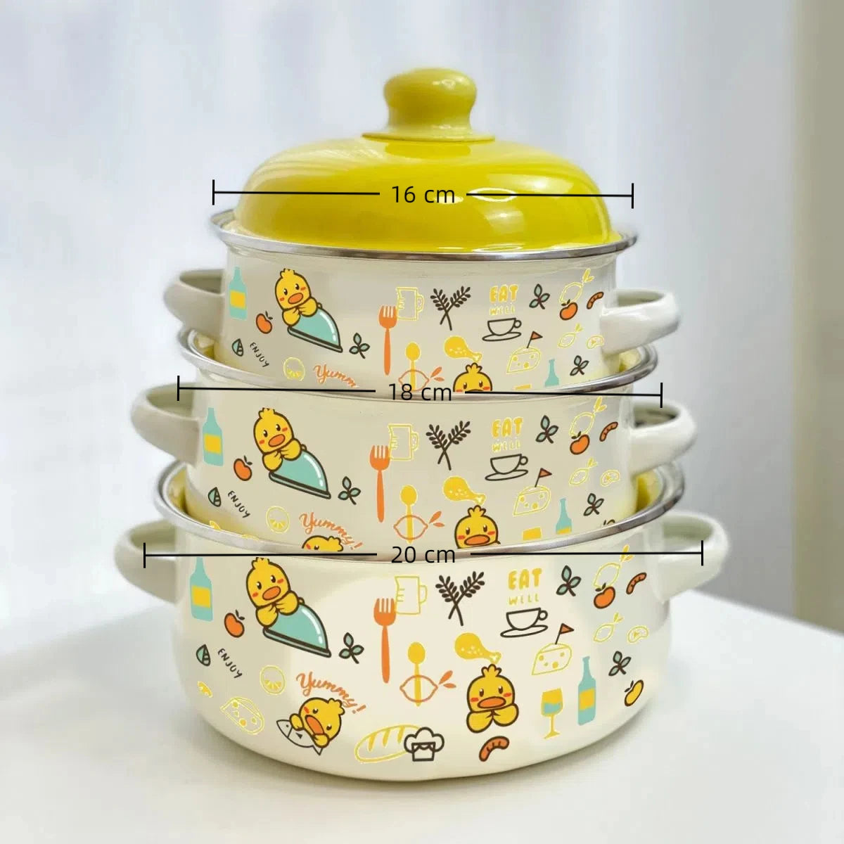 3-piece Set of Thickened Cartoon Enamel Household Cookware