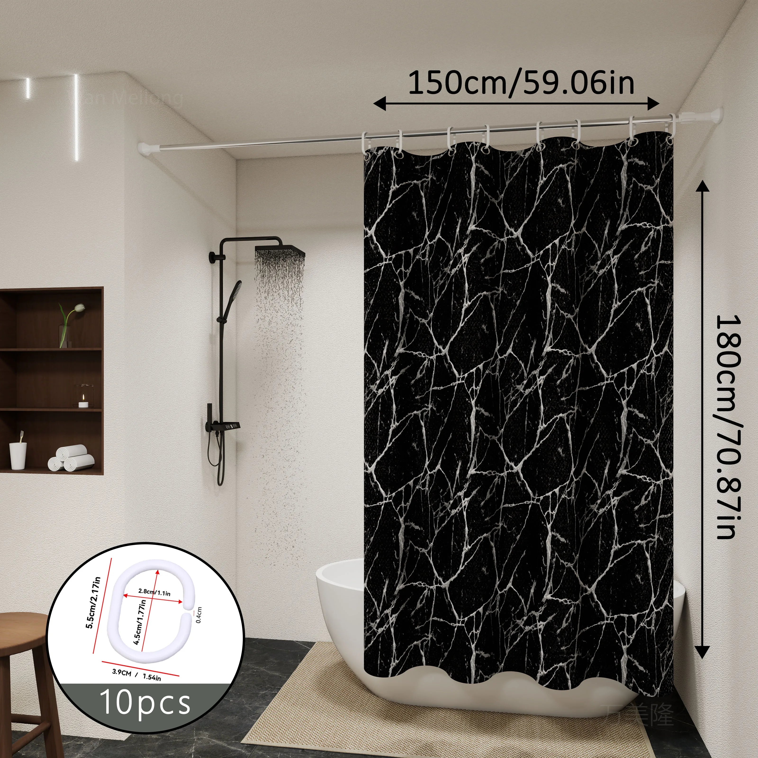 black marble shower curtain
