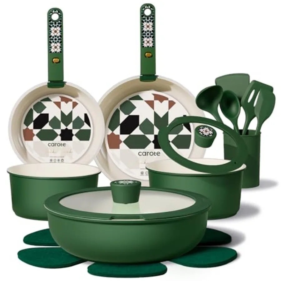 Ceramic Cookware Set, Pots and Pans Set Nonstick, Non-Toxic Cookware Detachable Handle