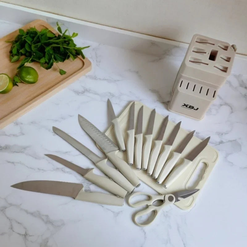 15 Pcs Stainless Steel Kitchen Knife Set with Block & Cutting Board