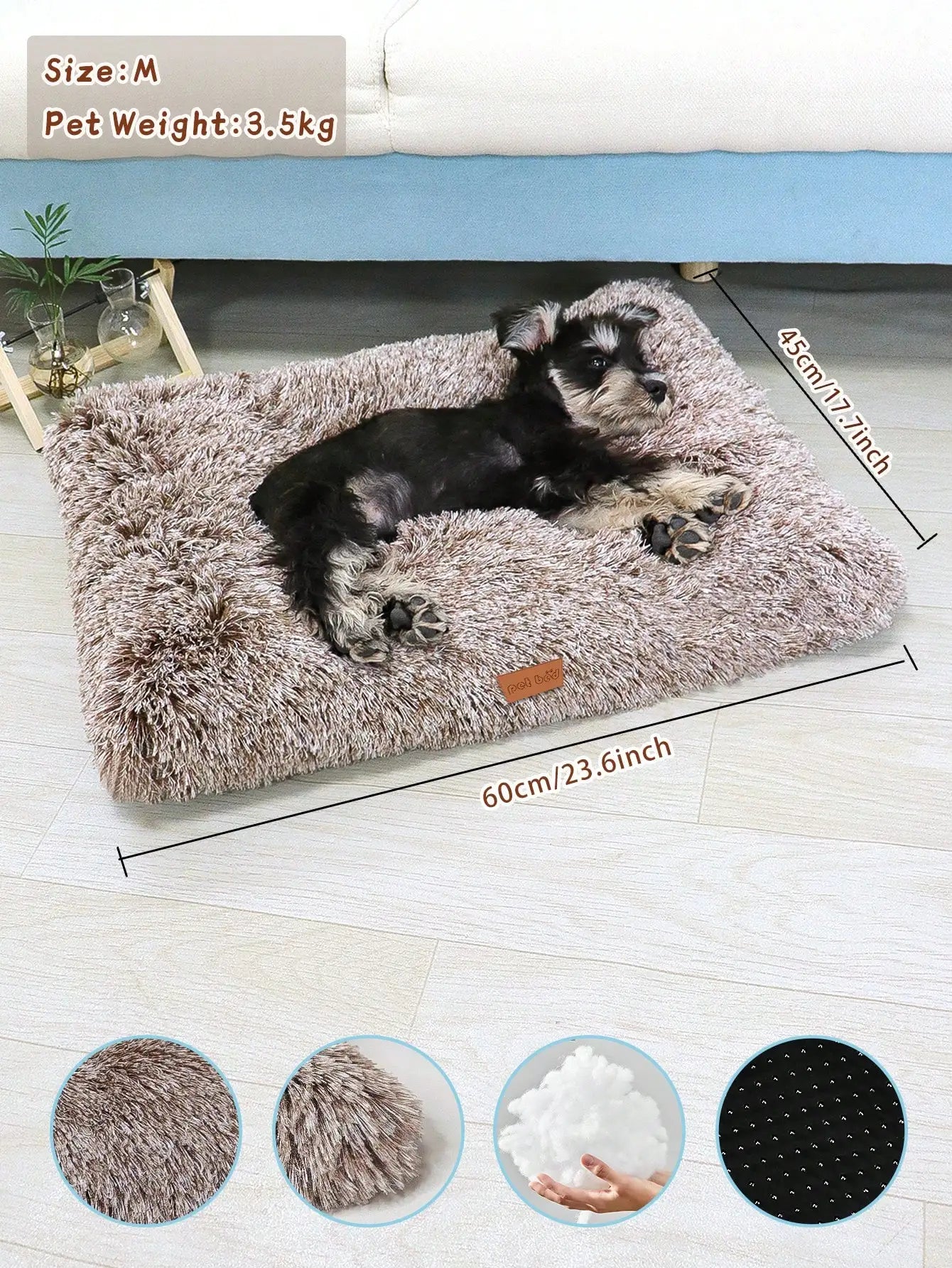 1PC Washable Plush Pet Crate Bed for Dog