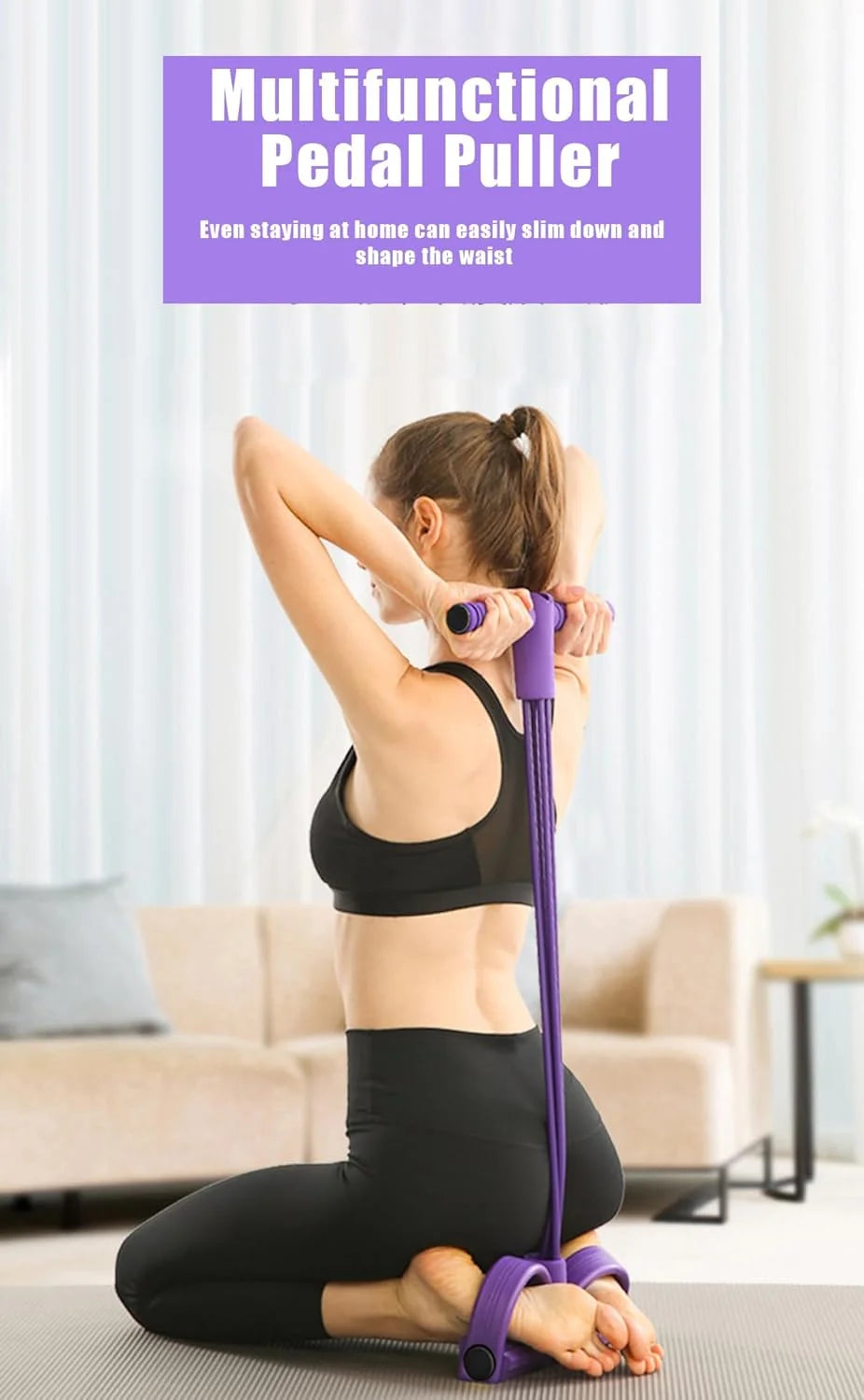 Abdominal Foot Pedal Puller Sit-Up Assist Device with 4 Tubes for Home Use, Portable Pilates and Yoga Training Equipment