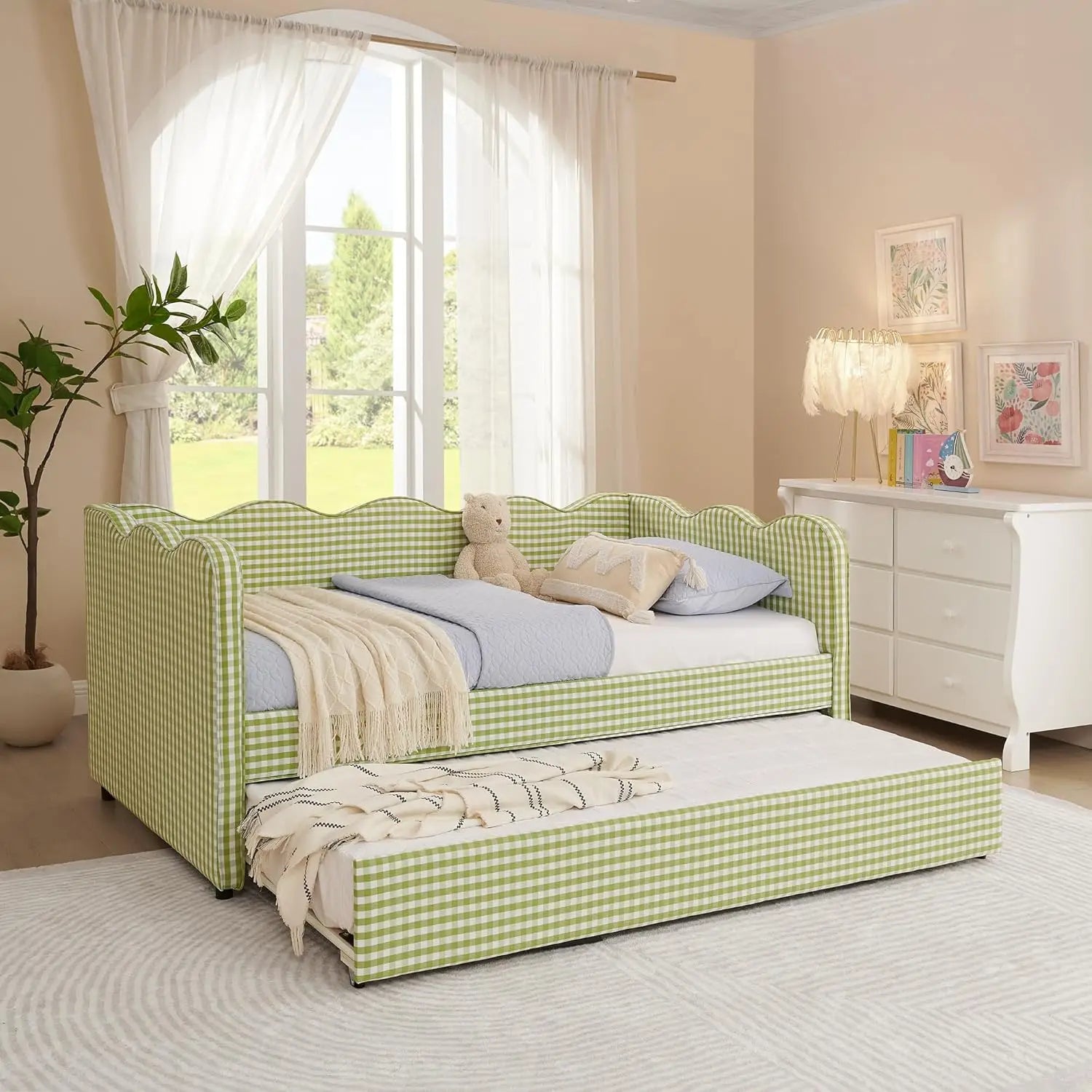 Twin Upholstered Daybed Extendable Linen Sofa Bed